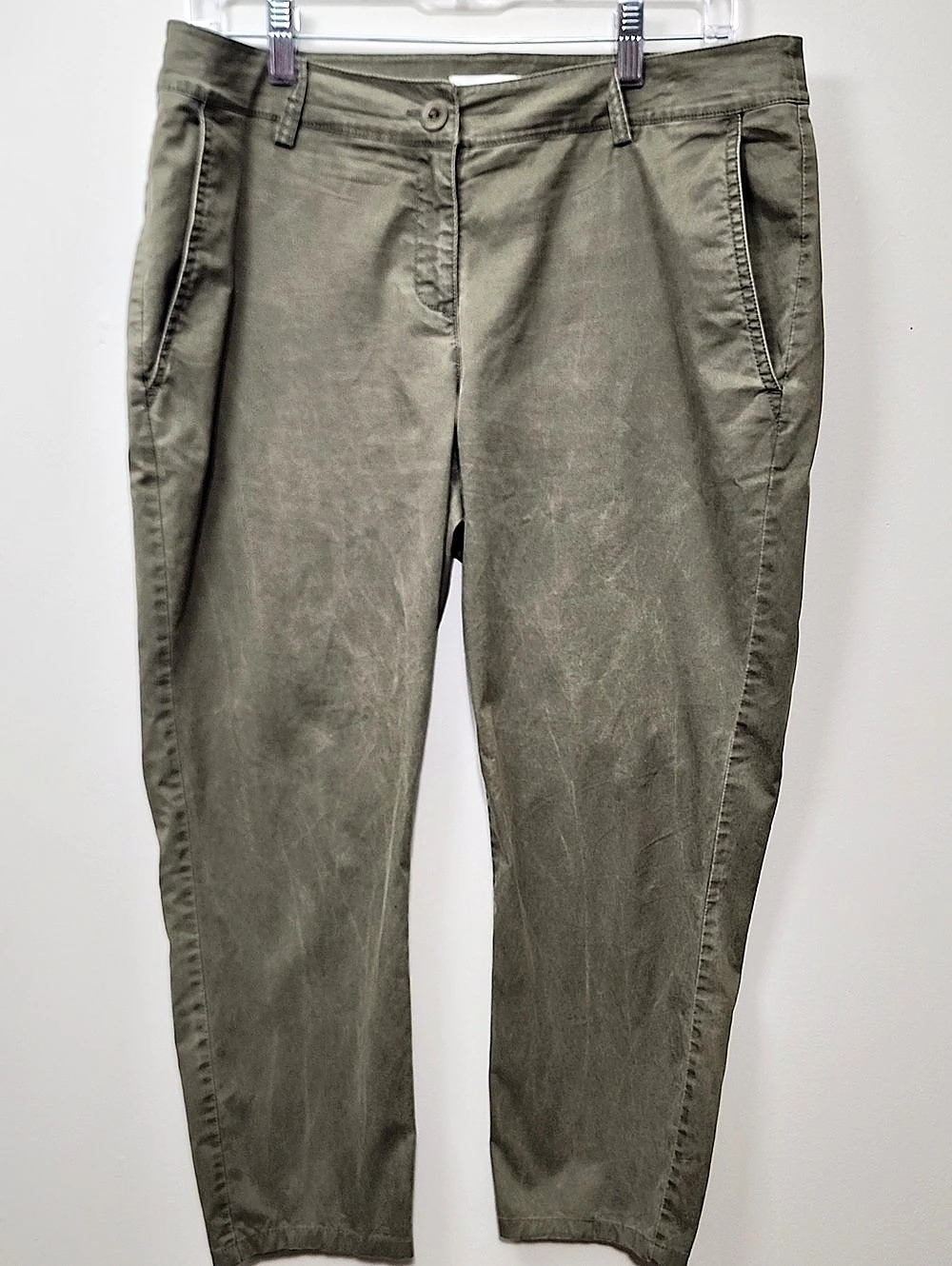 Eileen Fisher Olive Green Utility Crop Tapered Pants M Organic Minimalist Luxury